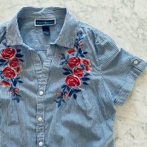 Karen Scott Embroidered Button Down Shirt